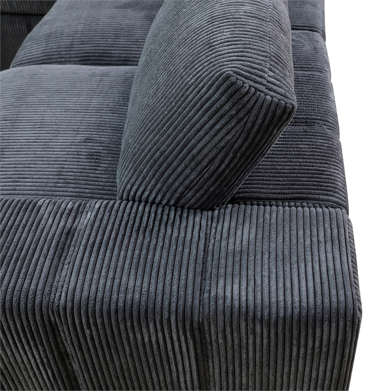 Plush Dark Grey Corduroy Sofa Set with Ottoman