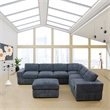 Plush Dark Grey Corduroy Sofa Set with Ottoman
