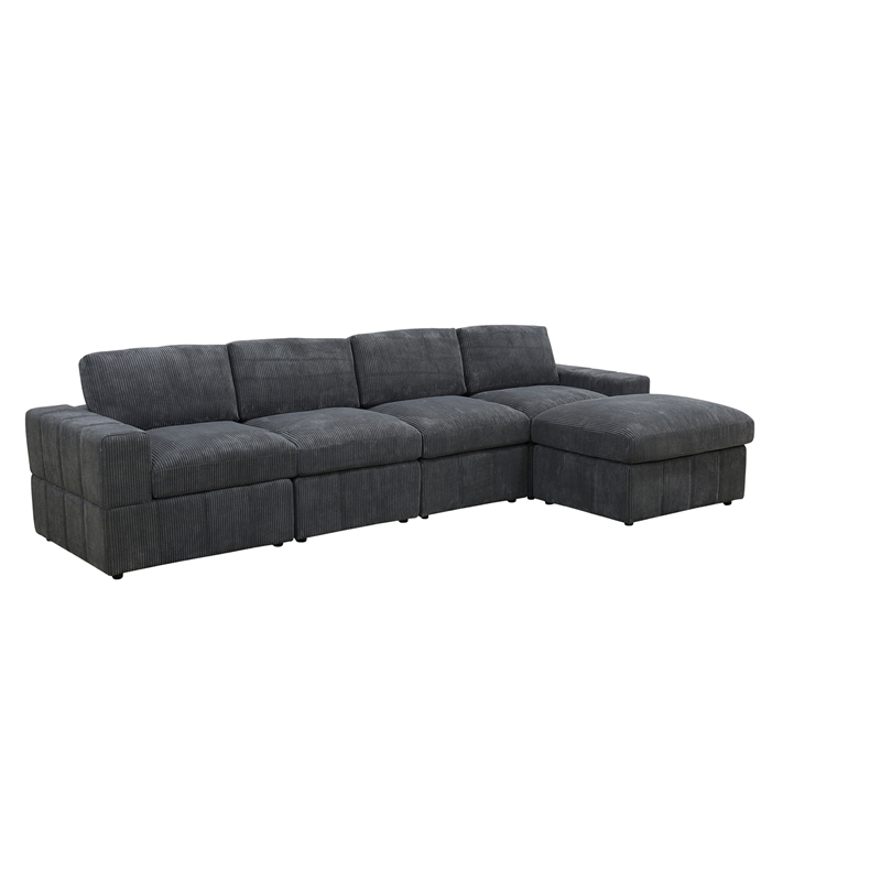 Dark Grey Corduroy 5-Piece Living Room Sofa Set Left Armchair and Recliner