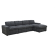 Dark Grey Corduroy 5-Piece Living Room Sofa Set Left Armchair and Recliner