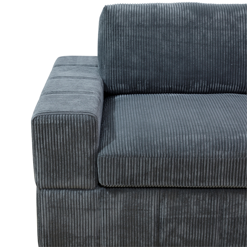 Dark Grey Corduroy 5-Piece Living Room Sofa Set Left Armchair and Recliner