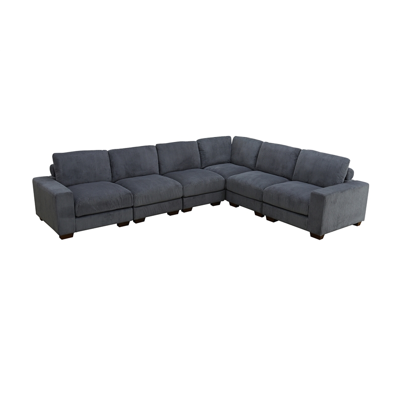 Dark Grey Corduroy 7-Piece Living Room Sofa Set with Ottoman