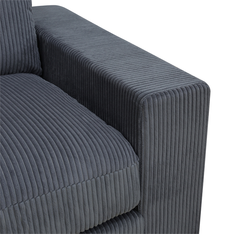 Dark Grey Corduroy 7-Piece Living Room Sofa Set with Ottoman