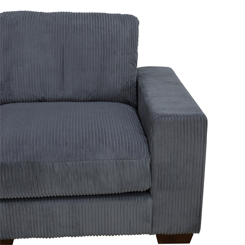 Dark Grey Corduroy 7-Piece Living Room Sofa Set with Ottoman