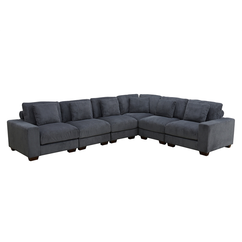 Dark Grey Color Corduroy 7-Piece Living Room Sofa Set with Ottoman