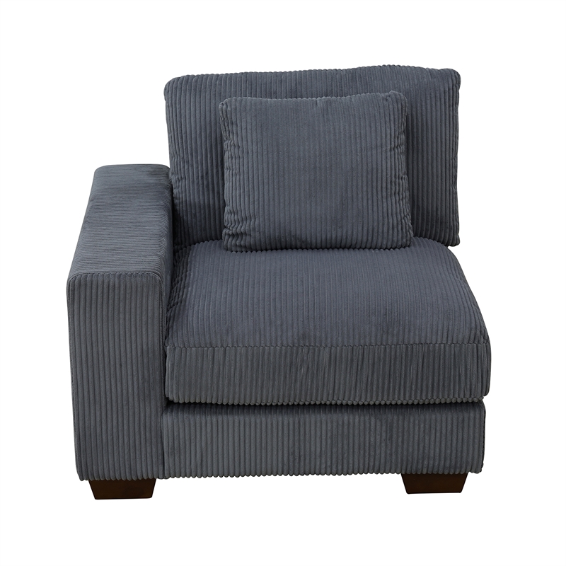 Dark Grey Color Corduroy 6-Piece Living Room Sofa Set with 2 Ottoman