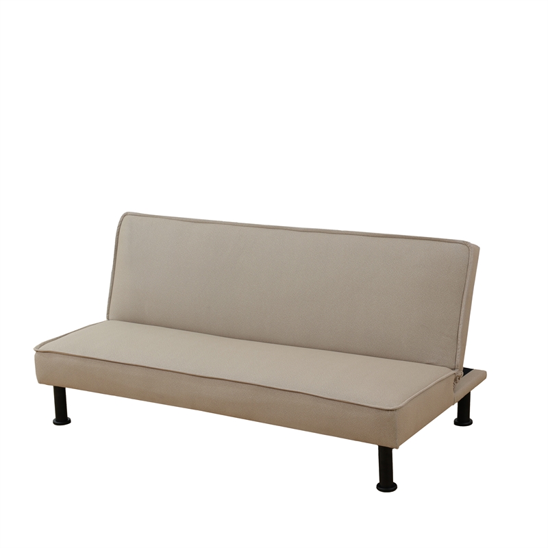 Khaki Flannel Sofa Bed with Metal Legs