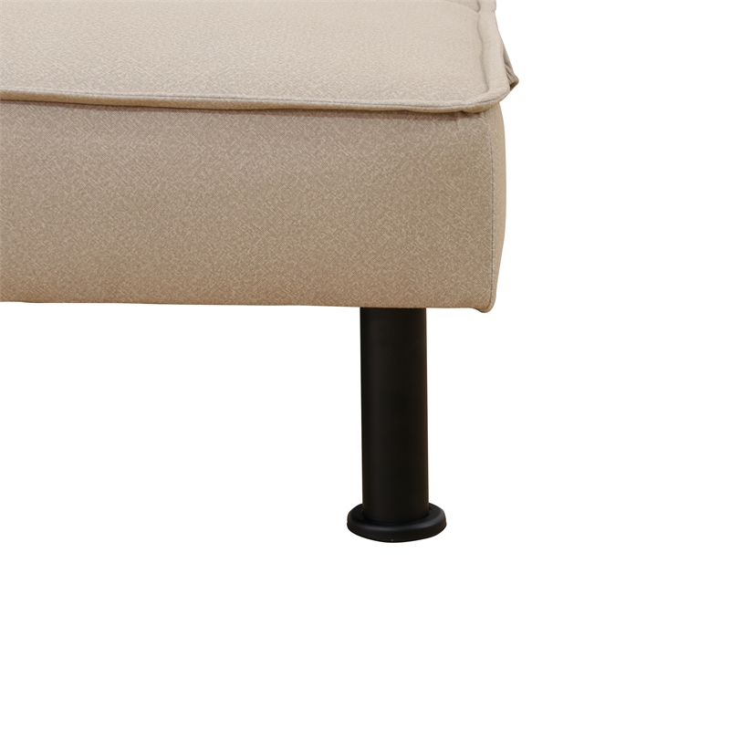 Khaki Flannel Sofa Bed with Metal Legs