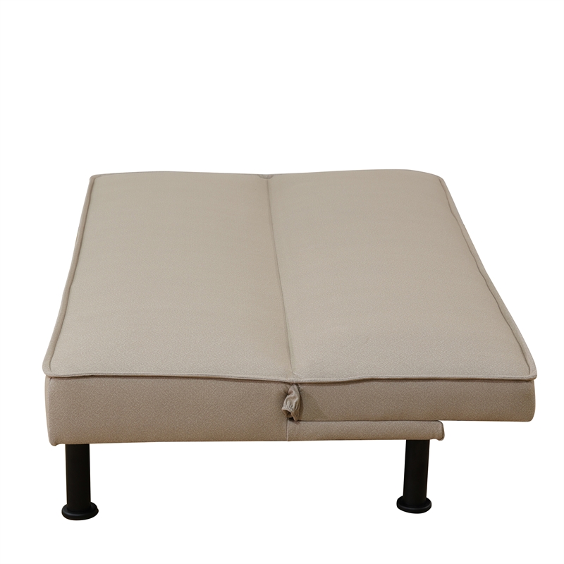 Khaki Flannel Sofa Bed with Metal Legs