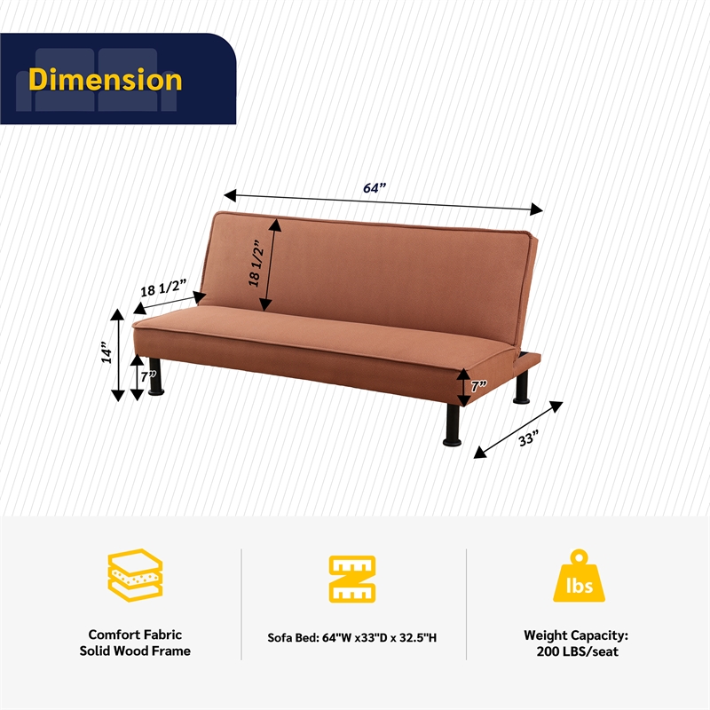 Light Brown Fannel Living Room Sofa bed with Metal Legs