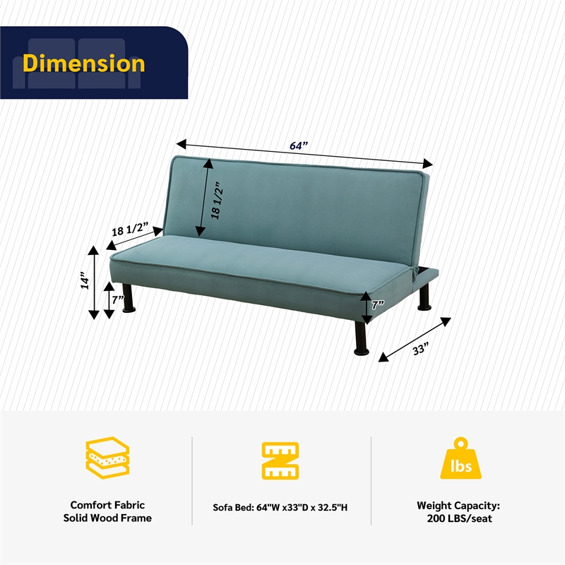 Green Fannel Living Room Sofa bed with Metal Legs