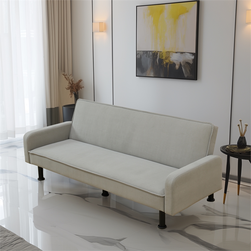 Grey Flannel Living Room Sofa bed with Metal Legs