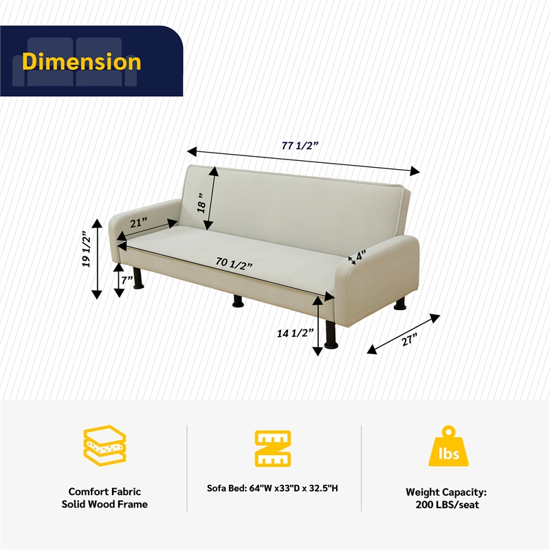 Light Grey Flannel Living Room Sofa bed with Metal Legs