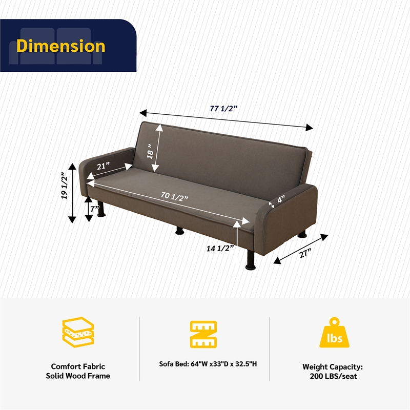 Brown Flannel Living Room Sofa bed with Metal Legs