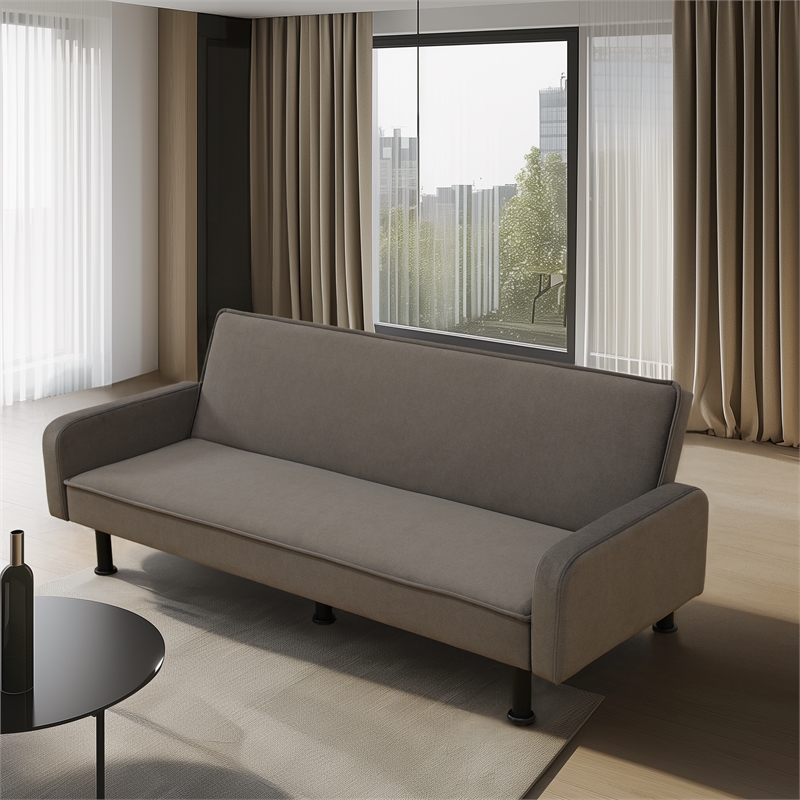 Brown Flannel Living Room Sofa bed with Metal Legs