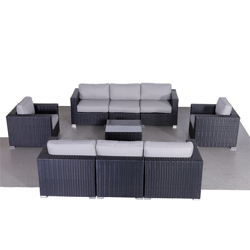 Living Source International 9-Piece Wicker / Rattan Sofa Set in Black/Gray