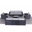 Living Source International 9-Piece Wicker / Rattan Sofa Set in Black/Gray