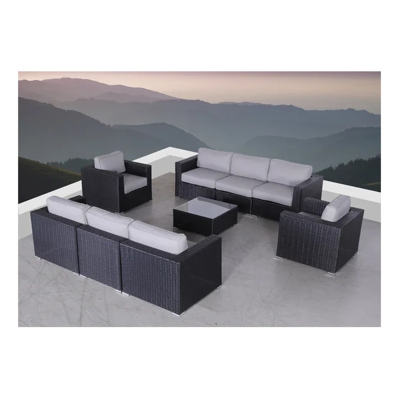 Living Source International 9-Piece Wicker / Rattan Sofa Set in Black/Gray