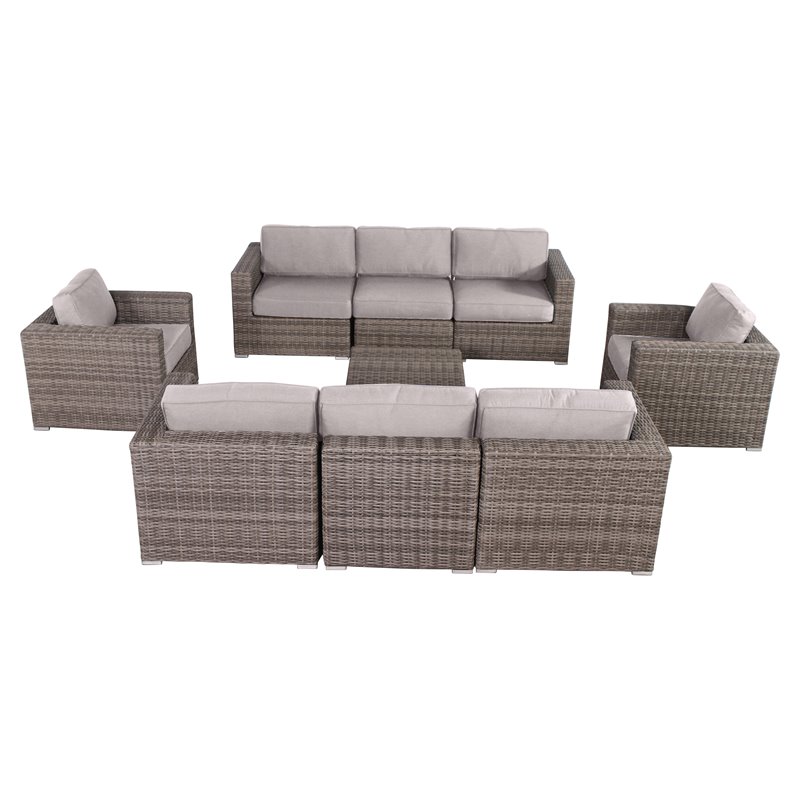 Living Source International 9 Piece Wicker / Rattan Sectional Set in Taupe/Gray