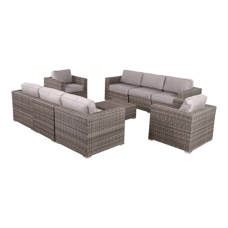 Living Source International 9 Piece Wicker / Rattan Sectional Set in Taupe/Gray