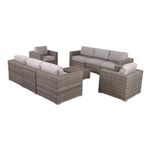 Living Source International 9 Piece Wicker / Rattan Sectional Set in Taupe/Gray