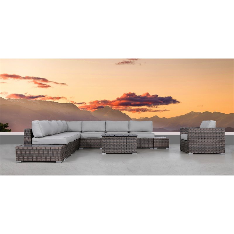 Living Source International 11-Piece Rattan Sectional Set with Cushions in Brown