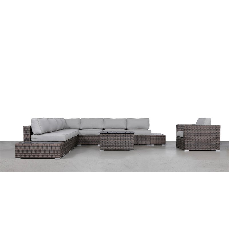 Living Source International 11-Piece Rattan Sectional Set with Cushions in Brown
