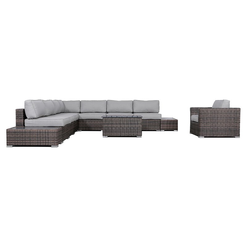 Living Source International 11-Piece Rattan Sectional Set with Cushions in Brown