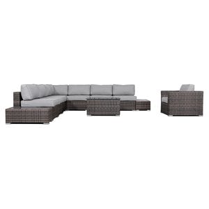 Living Source International 11-Piece Rattan Sectional Set with Cushions in Brown