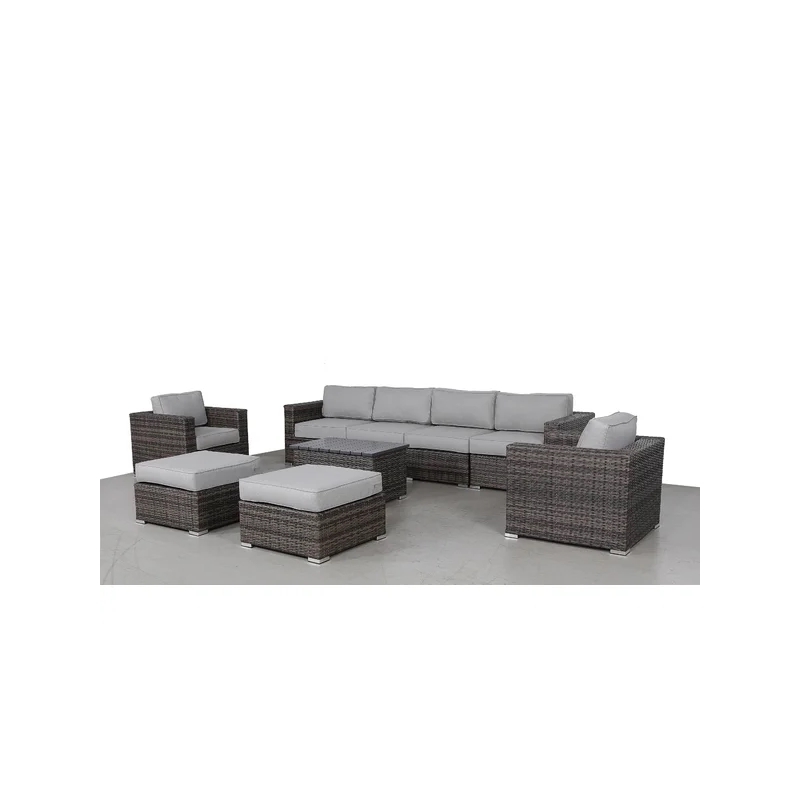 Living Source Intl 9-Piece Wicker / Rattan Sectional Set w/ Cushions in Espresso