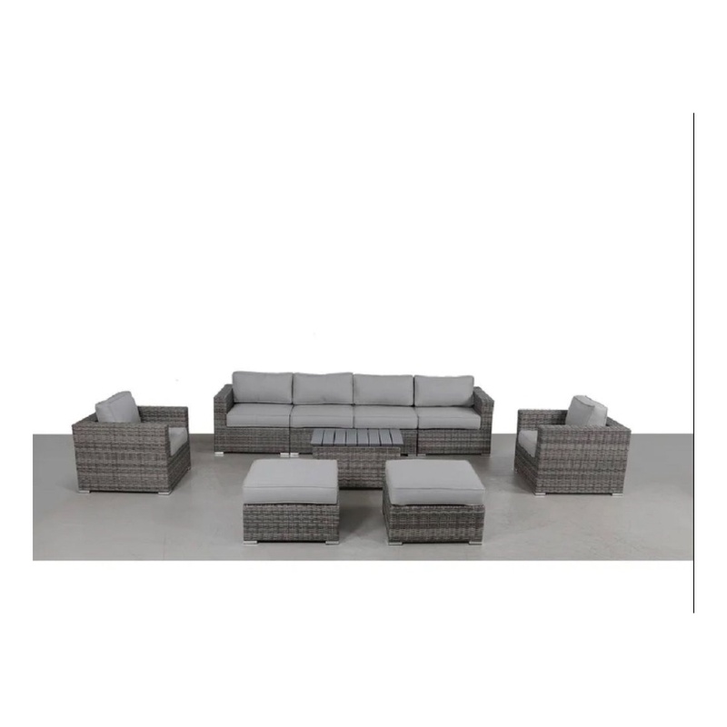 Living Source Intl 9-Piece Wicker / Rattan Sectional Set w/ Cushions in Espresso