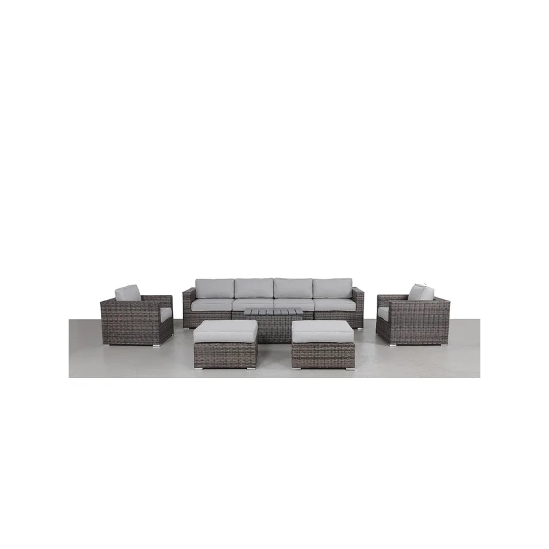 Living Source Intl 9-Piece Wicker / Rattan Sectional Set w/ Cushions in Gray