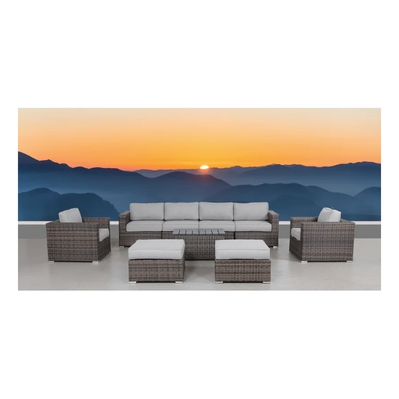 Living Source Intl 9-Piece Wicker / Rattan Sectional Set w/ Cushions in Gray