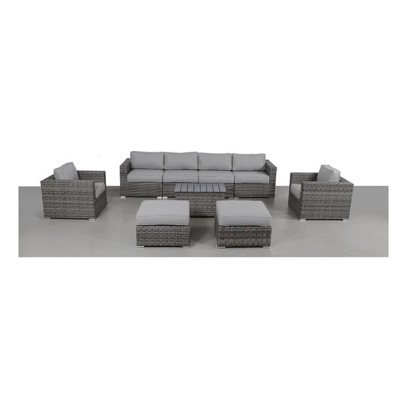 Living Source Intl 9-Piece Wicker / Rattan Sectional Set w/ Cushions in Gray