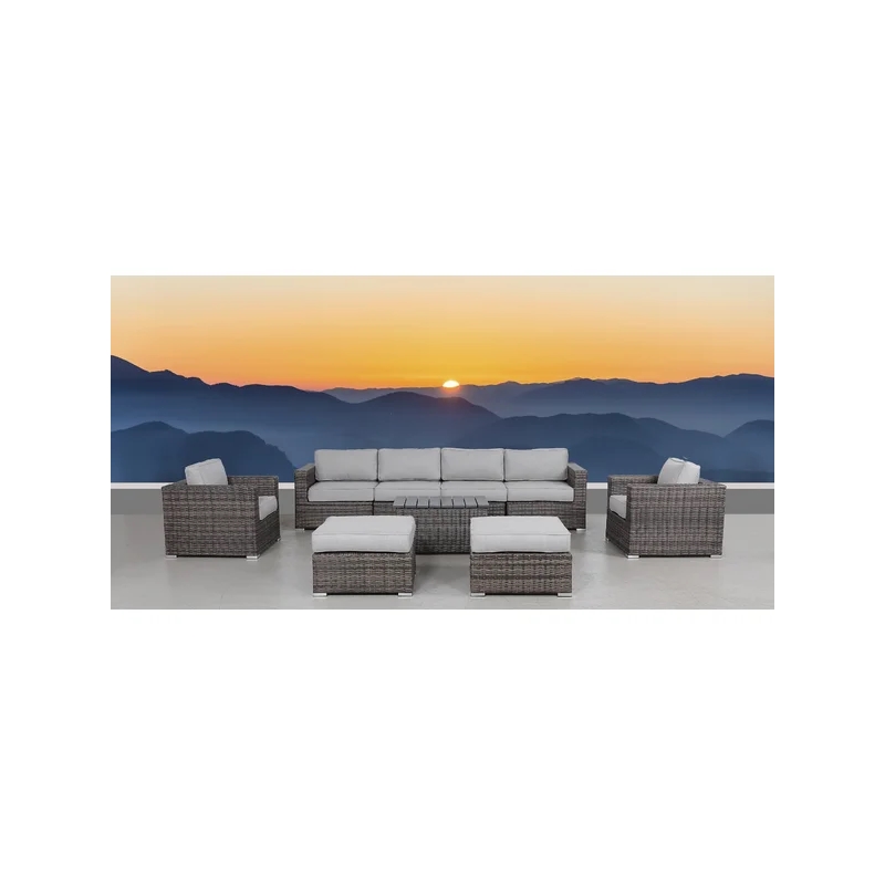 Living Source Intl 9-Piece Wicker / Rattan Sectional Set w/ Cushions in Gray