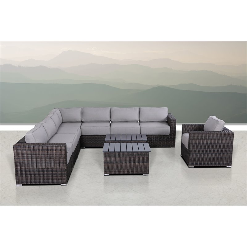 Living Source International 9-Piece Sectional Set with  Cushion - Brown
