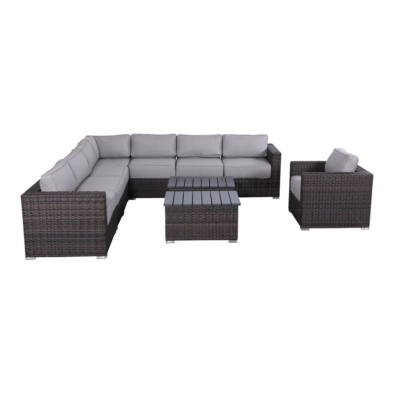 Living Source International 9-Piece Sectional Set with  Cushion - Brown