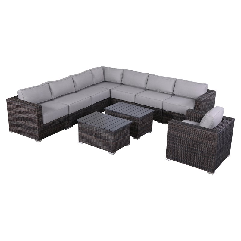 Living Source International 9-Piece Sectional Set with  Cushion - Brown