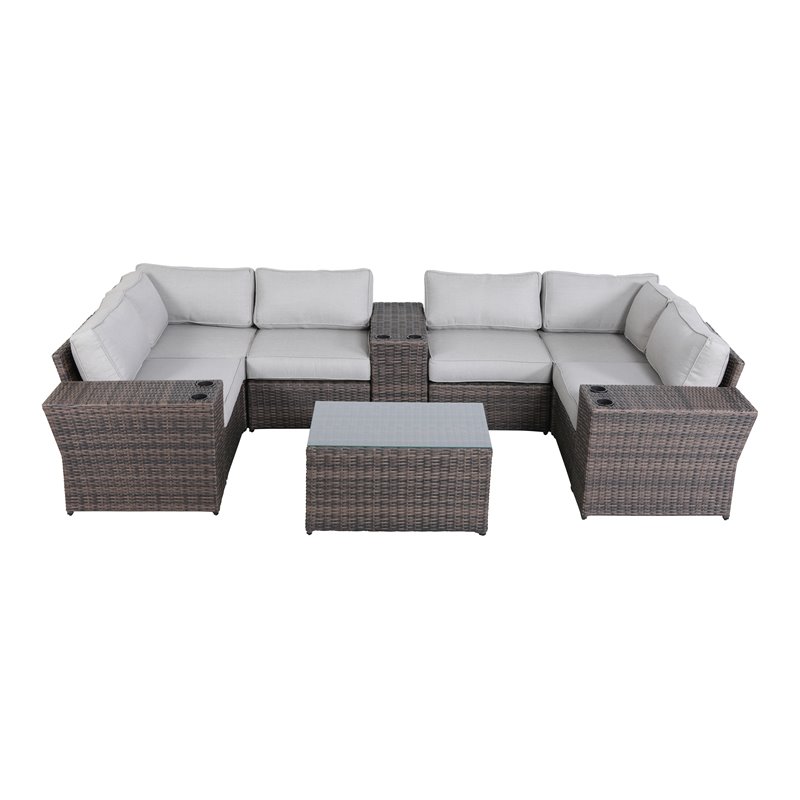 Living Source International 10-Piece Sectional Set with Cushions in Brown/Gray