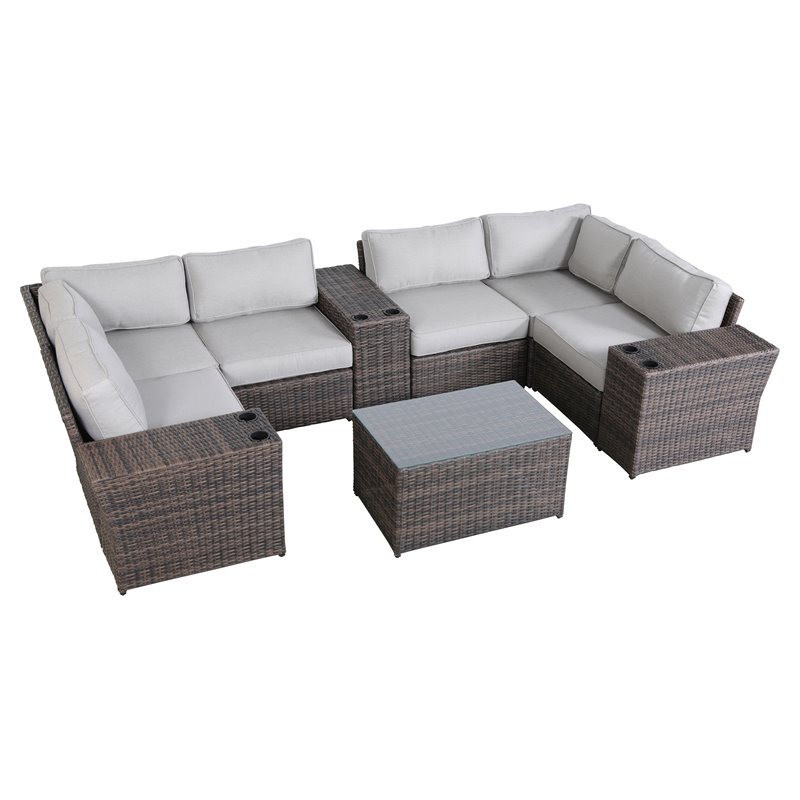 Living Source International 10-Piece Sectional Set with Cushions in Brown/Gray
