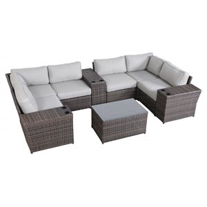 Living Source International 10-Piece Sectional Set with Cushions in Brown/Gray