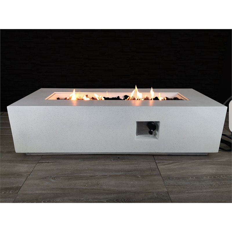 Living Source International Reinforced Concrete Propane Fire Pit Table in White
