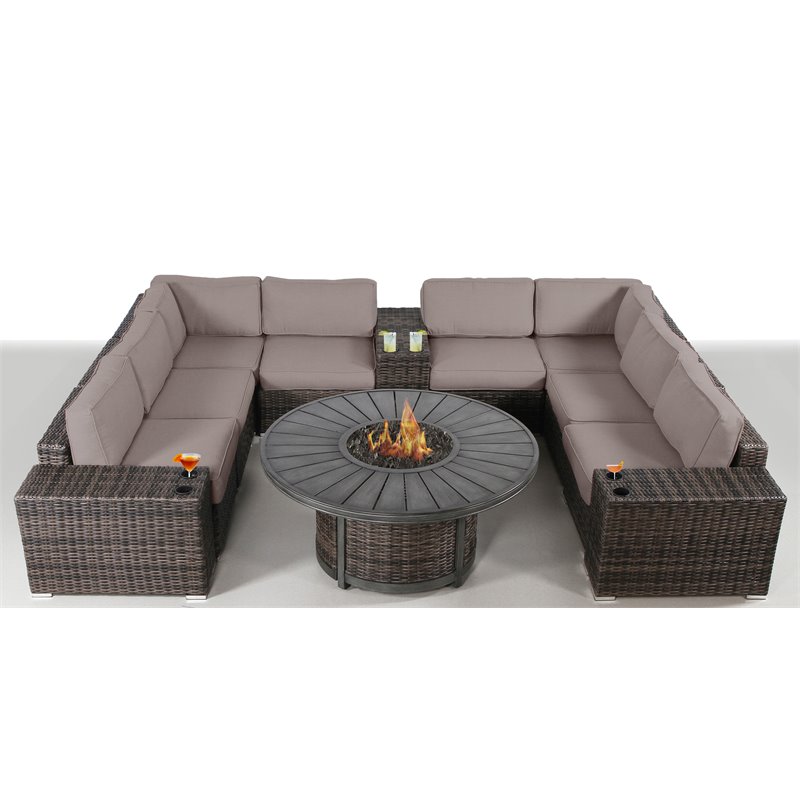 Living Source International 12-Piece Wicker / Rattan Sectional Set in Chocolate