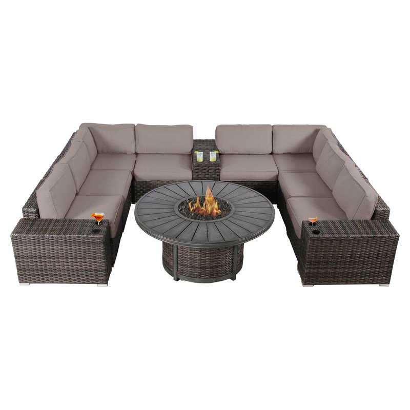 Living Source International 12-Piece Wicker / Rattan Sectional Set in Chocolate