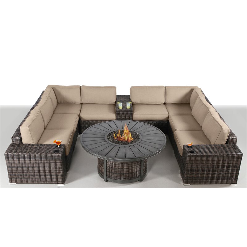 Living Source International 12-Piece Wicker Sectional Set w/Cushions in Beige