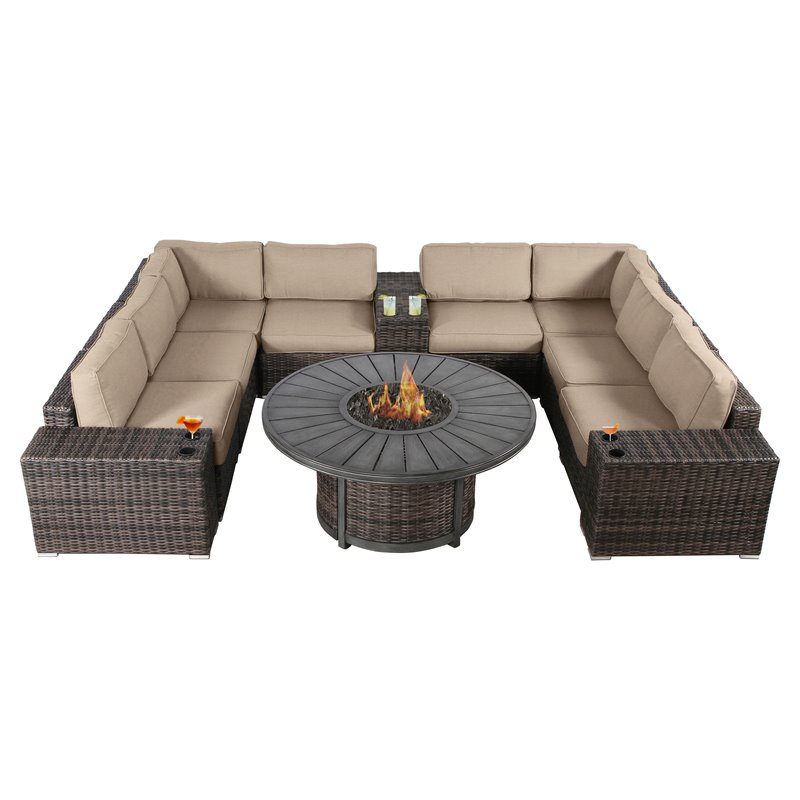 Living Source International 12-Piece Wicker Sectional Set w/Cushions in Beige