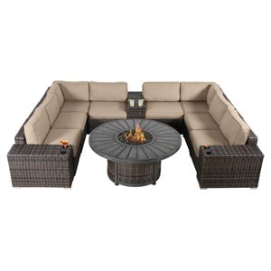 Living Source International 12-Piece Wicker Sectional Set w/Cushions in Beige