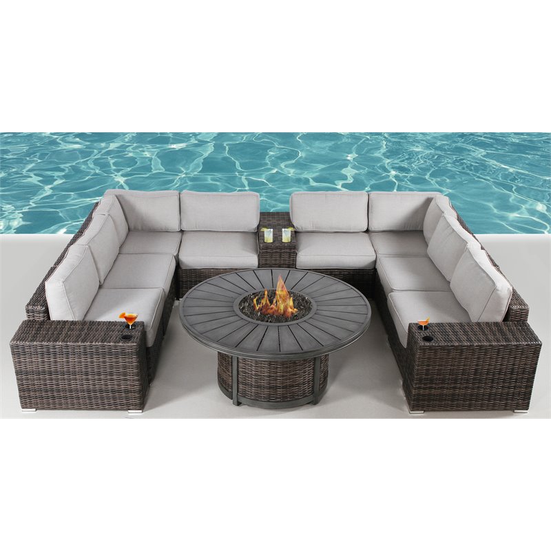 Living Source International 12-Piece Wicker Sectional Set w/Cushions - Espresso