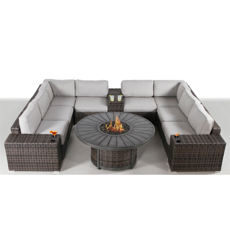 Living Source International 12-Piece Wicker Sectional Set w/Cushions - Espresso