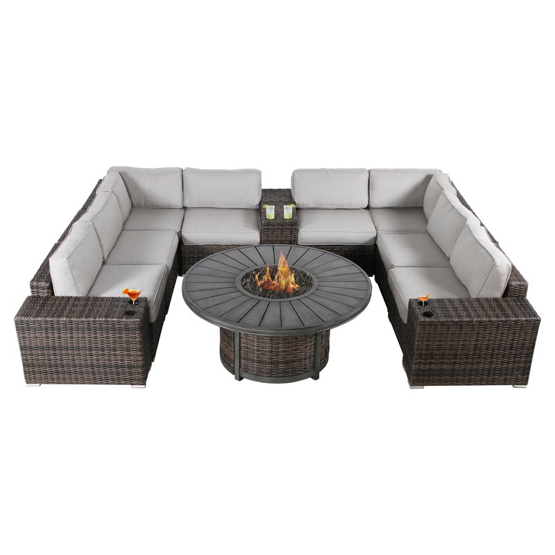 Living Source International 12-Piece Wicker Sectional Set w/Cushions - Espresso
